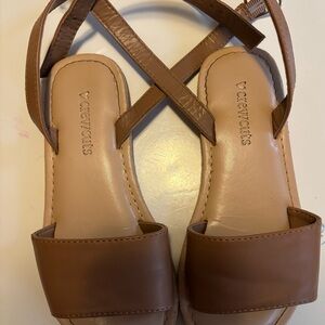 Brown Leather Sandals with Ankle Strap